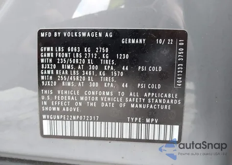 2022 Volkswagen Id.4 Awd Pro S z USA, uszkodzony, nr VIN WVGUNPE22NP072317